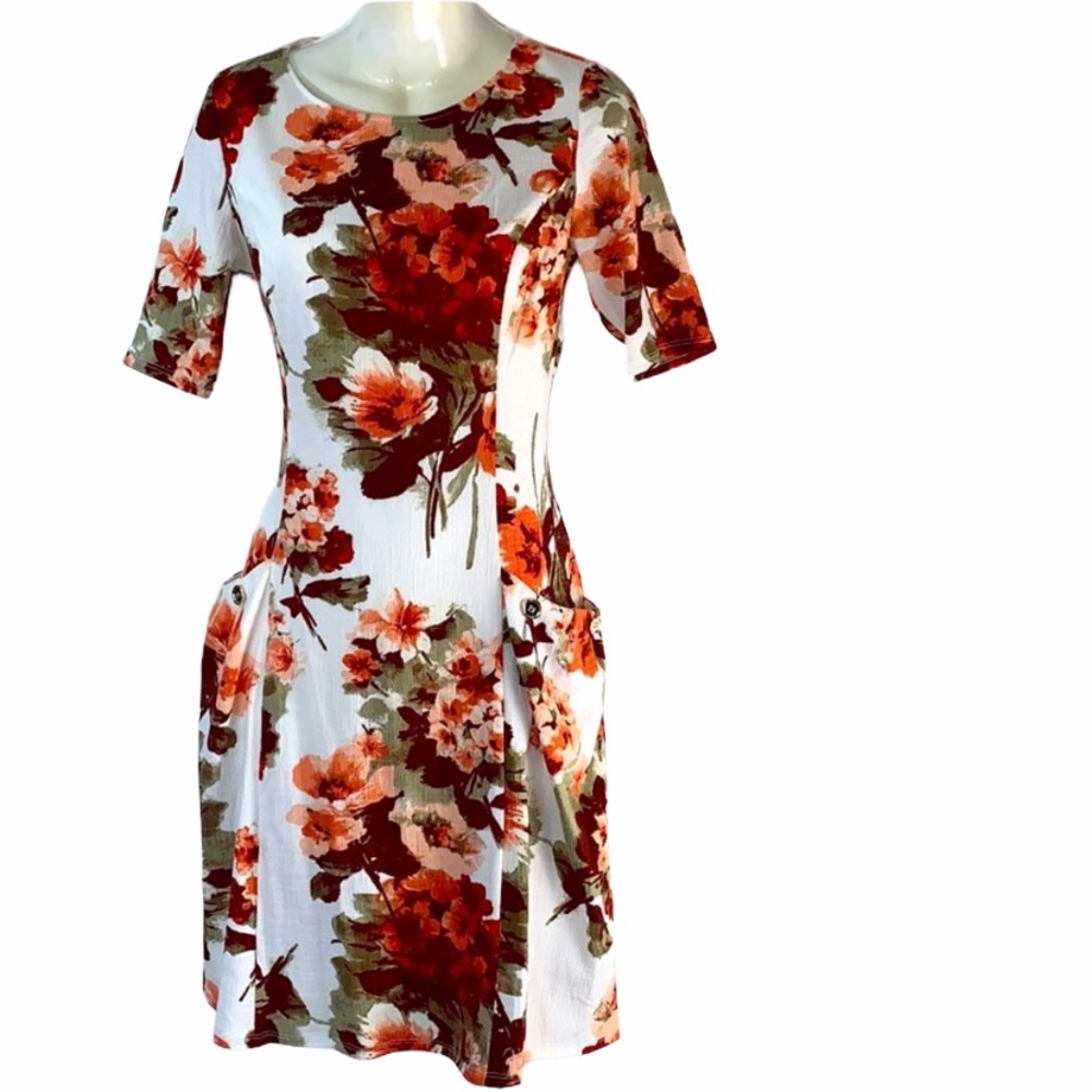 Enfocus Studio White Mini Dress with Red and Orange Floral Print